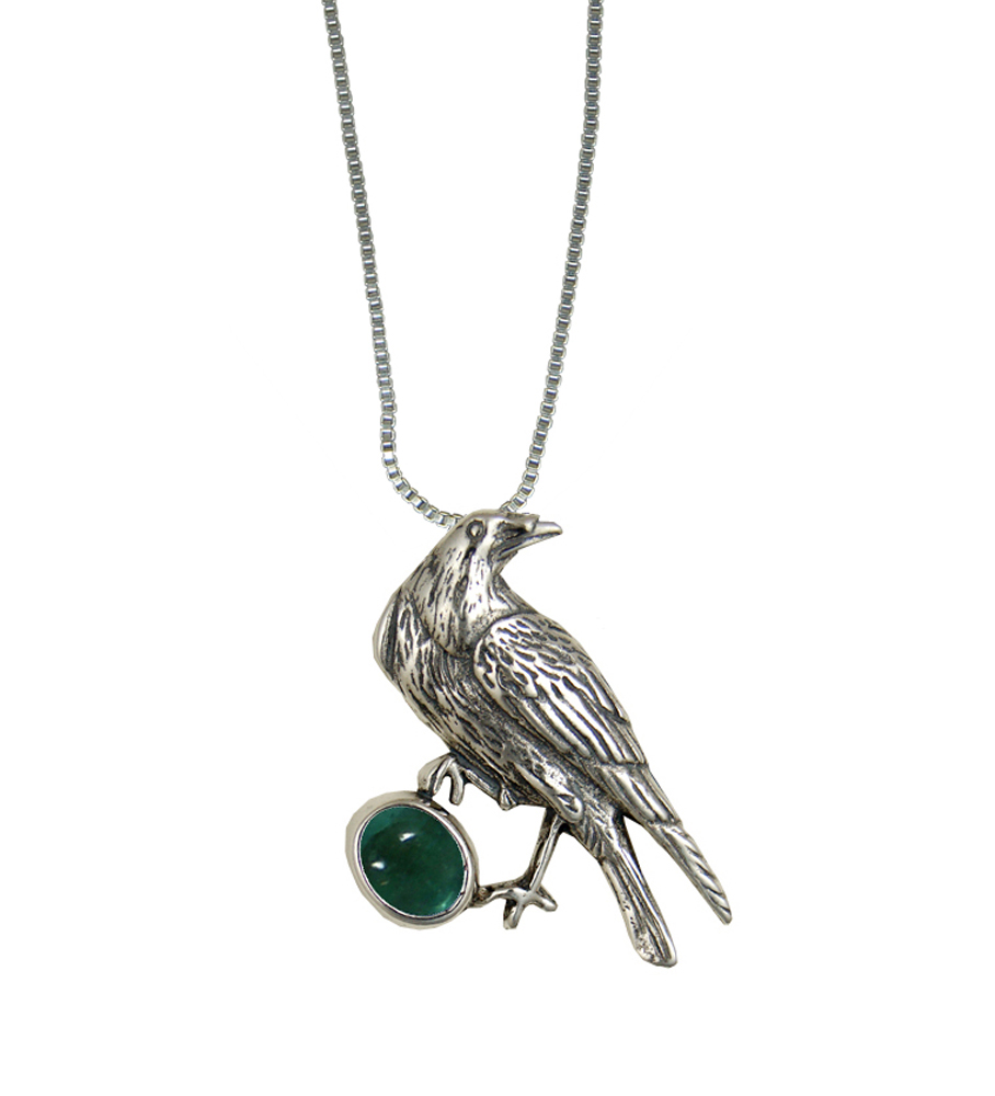 Sterling Silver Raven Pendant With Fluorite